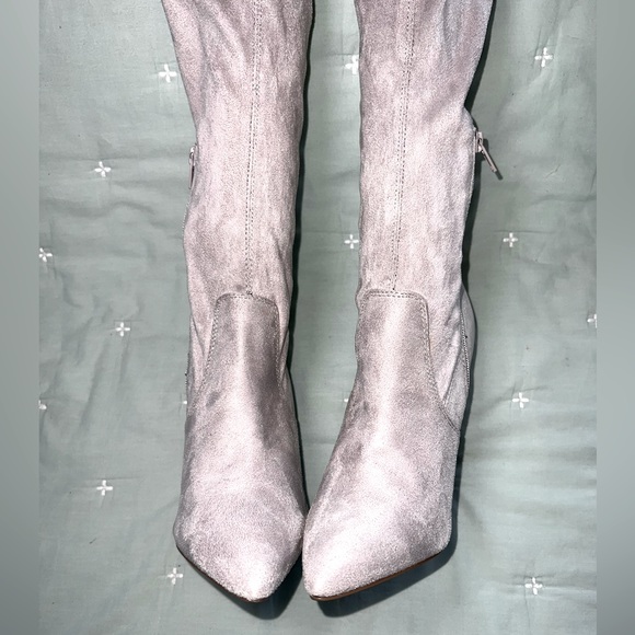 NWOB ASOS thigh high suede heeled boot light grey Sz 8 - Picture 8 of 15